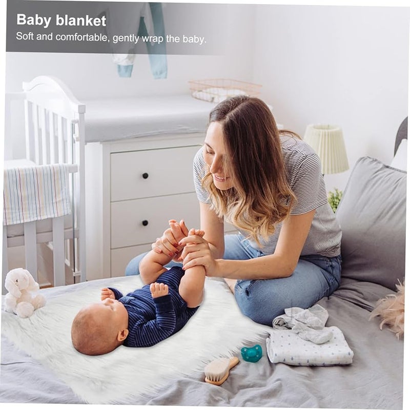 White Faux Fur Blanket Newborn Photography Prop Backdrop For Birth Announcements - Image 3